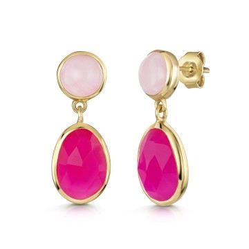 18ct Yellow Gold Vermeil Pink Opal & Pink Fuchsia Drop Earrings