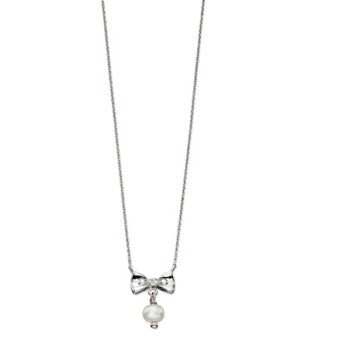 D For Diamond Pearl And Sterling Silver Bow Pendant