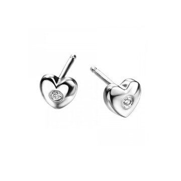 Silver Diamond Heart Stud Earrings
