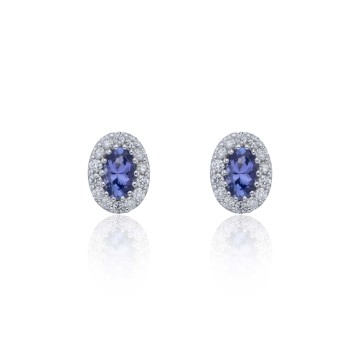 9ct White Gold Diamond 0.23ct and Tanzanite Halo Earrings