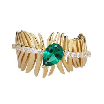 Carat* London Palma Pear Cut Emerald Green Cubic Zirconia Palm Leaf Ring CR925Y-PALM-EM
