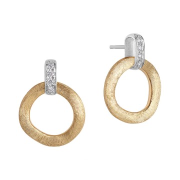 Marco Bicego Jaipur 18ct Yellow Gold 0.08ct Diamond Pave Stud Drop Earrings OB1758 B YW