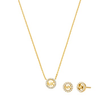 Michael Kors Fulton Pavé Logo Charm Necklace and Earrings Gift Set MKC1837SET 