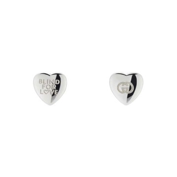 GUCCI Silver Blind For Love Heart Stud Earrings YBD854022001