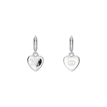 Gucci Blind For Love Silver Heart Drop Hoop Earrings YBD854106001