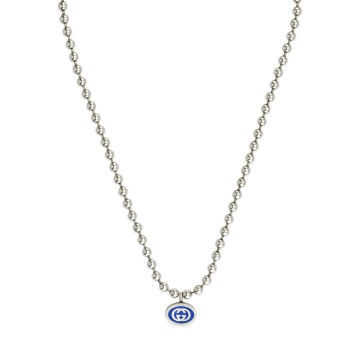 Gucci Silver and Blue Boule Necklace YBB753438002
