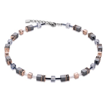 Coeur De Lion Geocube Grey and Rose Crystal Beaded Necklace 4015/10-0730