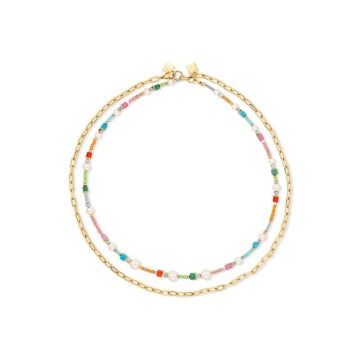 Coeur De Lion Yellow Gold Tone and Multi-Coloured Pastel Necklet 4515/10-1500