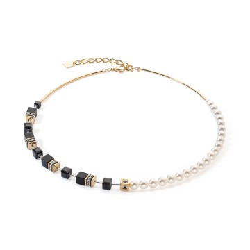 Coeur De Lion GeoCUBE® Gold Tone Back and Pearl Beaded Necklace 5086/10-1316