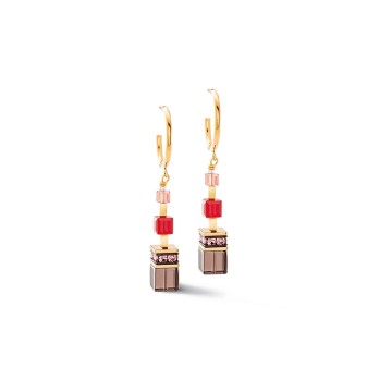 Coeur De Lion GeoCube Gold Tone Smoky Quartz Earrings 3039/21_0316