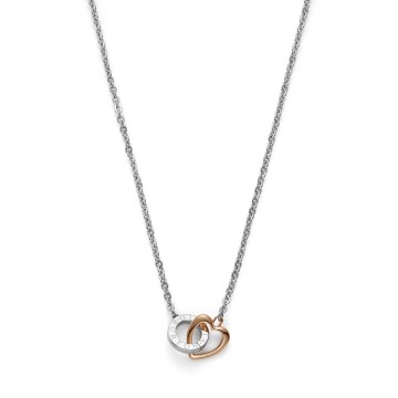 Olivia Burton Classic Kindred Interlink Heart Silver & Rose Gold Plated Steel Necklace 24100551