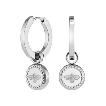 Olivia Burton Signature Bee Charm Silver Tone Hoop Earrings 24100336