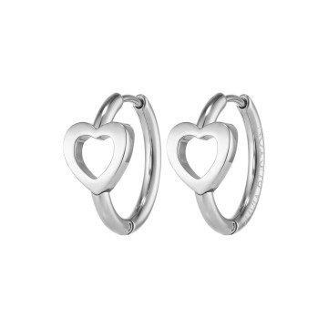 Olivia Burton Classic Kindred Interlink Heart Silver Tone Steel Hoop Earrings 24100555