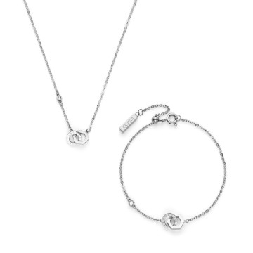 Olivia Burton Hex Interlink Silver Tone Steel Bracelet & Necklace Gift Set 24170001