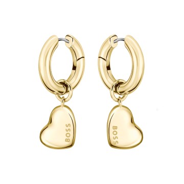 BOSS Honey Love Gold Tone Huggie Hoop Heart Charm Earrings 1580641