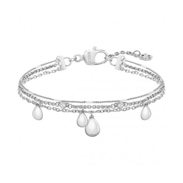BOSS Selena Three Layer Silver Tone Bracelet With Droplet Charms 1580767