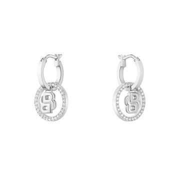 BOSS Divine Silver Tone Stainless Steel Double B Hoop Earrings 1580820