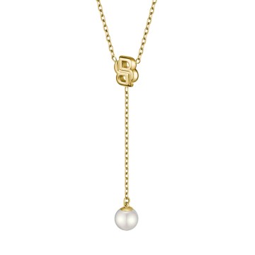 BOSS Mirelle Gold-Tone Steel Double B Monogram Pearl Drop Necklace 1580838