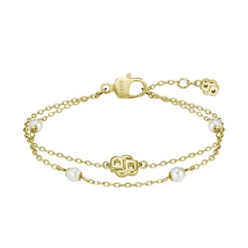 BOSS Double B Monogram Layered Gold-Tone Stainless Steel Bracelet 1580808