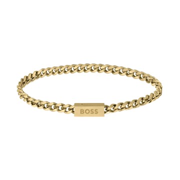 BOSS Mens Yellow Gold 19cm Curb Bracelet 1580172M