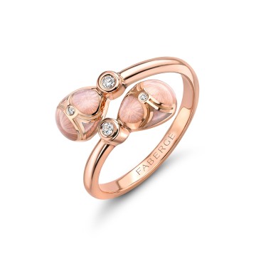 Fabergé Heritage Rose Gold Diamond & Pink Guilloché Enamel Crossover Ring 1