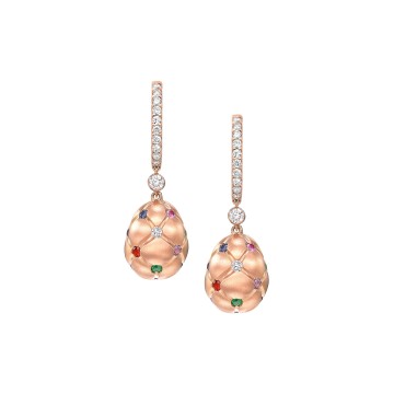 Fabergé Treillage Brushed Rose Gold Diamond & Multi-Coloured Gemstone Egg Drop Earrings 1