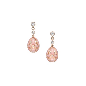 Fabergé Heritage Rose Gold Pink Guilloché Enamel Egg Drop Earrings 387EA1446