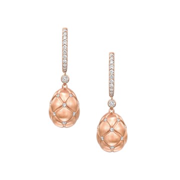 Fabergé Treillage Brushed Rose Gold & Diamond Set Egg Drop Earrings 378EA731