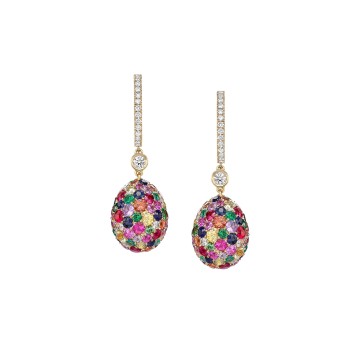 Fabergé Emotion Yellow Gold & Muticoloured Gemstone Egg Drop Earrings 1064EA1886