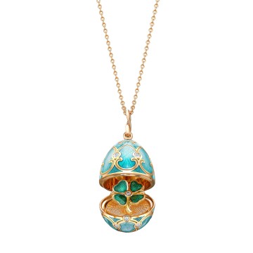 Fabergé Heritage Yellow Gold Diamond & Turquoise Guilloché Enamel Clover Surprise Locket 1