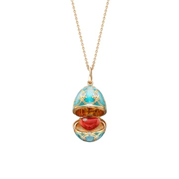 Fabergé Heritage Yellow Gold Turquoise Guilloché Enamel Heart Surprise Locket Pendant 1151FP2016