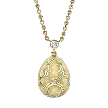 Fabergé Heritage Yellow Gold White Guilloché Enamel Petite Egg Pendant 1152FP1445
