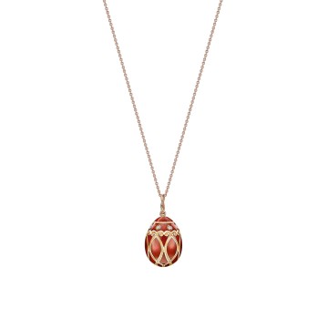 Fabergé Heritage Rose Gold Red Guilloché Enamel Egg Pendant 213FP1861