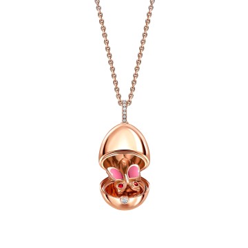 Fabergé Essence Rose Gold Ruby & Pink Lacquer Butterfly Surprise Locket Pendant 1258FP2394