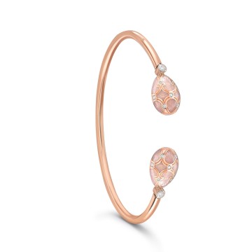 Fabergé Heritage Yellow Gold Pink Guilloché Enamel Open Set Bangle 1057BT1990