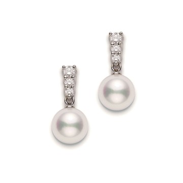 Mikimoto Akoya Morning Dew 8mm Pearl and Diamond Earrings PEL 642D W