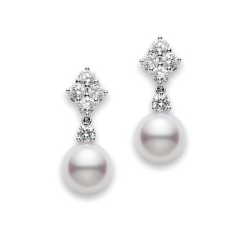 Mikimoto 7.5mm Akoya Pearl and Diamond Earrings PEL 1048D W