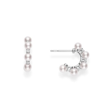 Mikimoto 3.5mm Pearl and Diamond Hoop Earrings PE1477D W