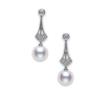 Mikimoto 6.75mm Pearl and Diamond Vintage Earrings PE 1516D W