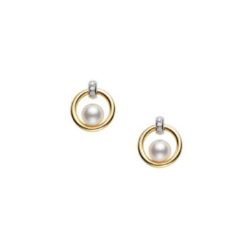 Mikimoto Akoya Circle 6mm Pearl and Diamond Earrings PEA 5501D W