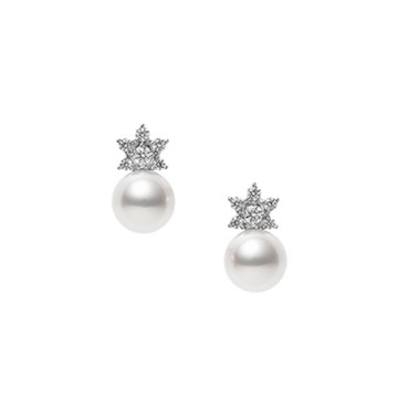 Mikimoto 8mm Pearl and Diamond Earrings PE 1715D W