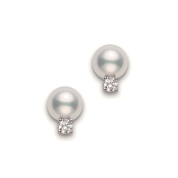 Mikimoto 18ct White Gold Classic 7mm AA Akoya Pearl & Diamond Stud Earrings PES 703D W