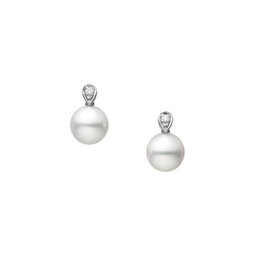 Mikimoto 18ct White Gold 6.75mm Pearl & Diamond Earrings PE 1750D W 