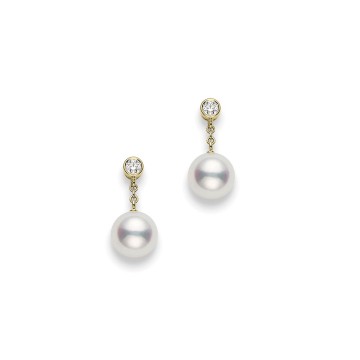Mikimoto 18ct Yellow Gold Akoya Pearl & 0.16ct Diamond Earrings PEL1031DK