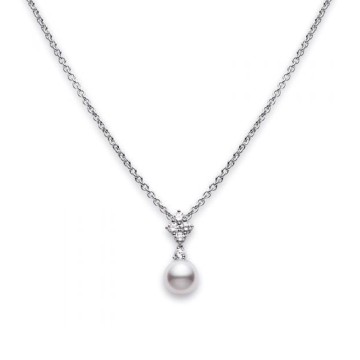 Mikimoto 8mm Akoya Pearl and Diamond Pendant PPL 838D W