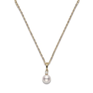 Mikimoto 18ct Yellow Gold A+ 6mm Pearl & 0.03ct Diamond Pendant PPS 602D K