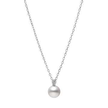 Mikimoto 18ct White Gold 7.75mm Pearl & Diamond Pendant PP 20591D W