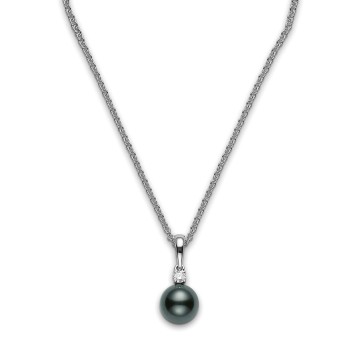 Mikimoto 18ct White Gold 10mm A+ Black Pearl & Diamond Pendant PPS 1002BD W