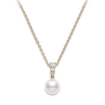 Mikimoto Morning Dew 18ct Yellow Gold 8mm Pearl and 0.13ct Diamond Pendant 20476DK 