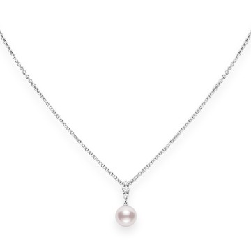 Mikimoto Morning Dew 18ct White Gold 7.5mm Pearl & 0.09ct Diamond Pendant PPL 10382D W